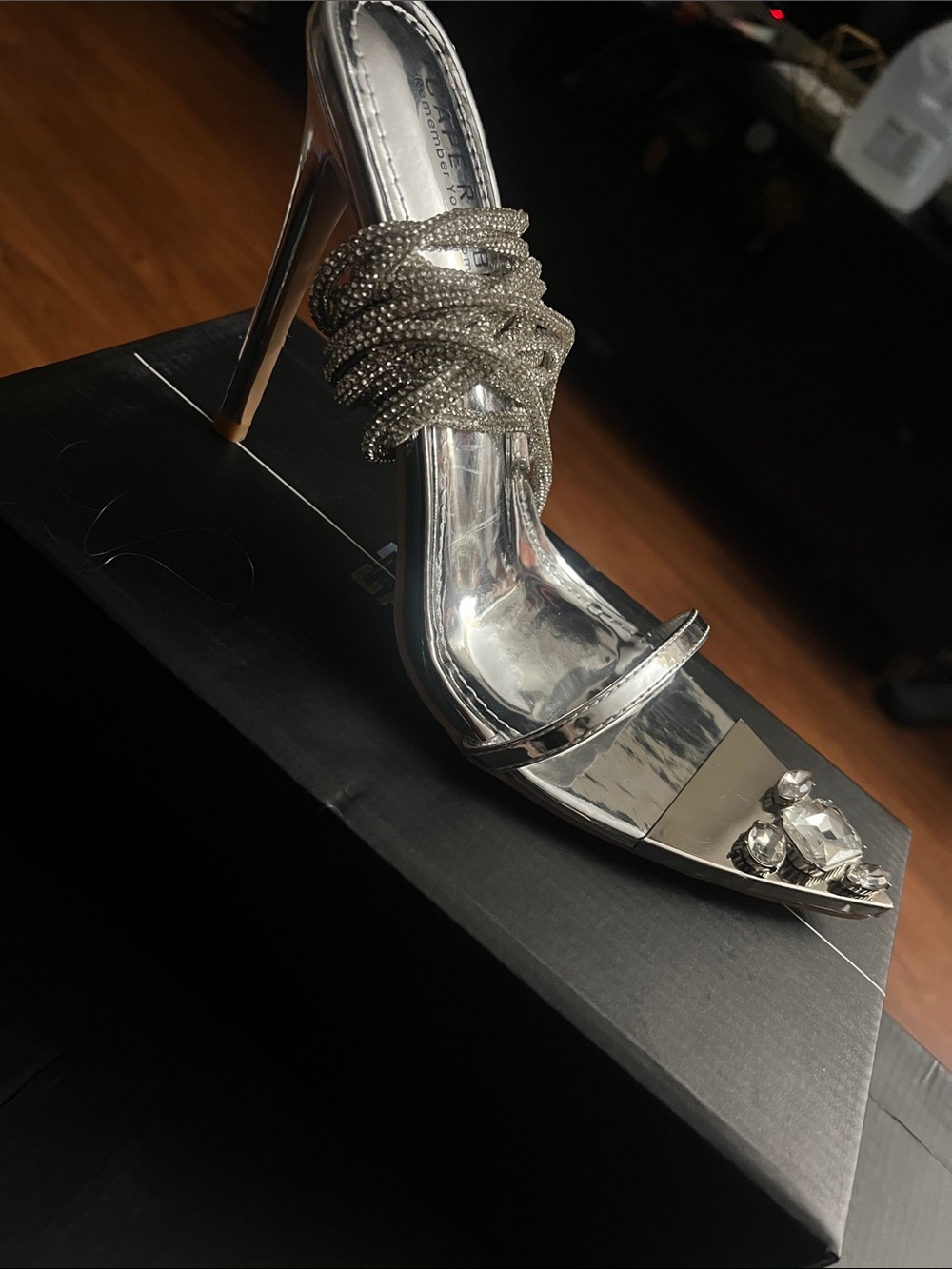 Cape Robbin Silver Rhinestone Wrap High Heel Sandal
